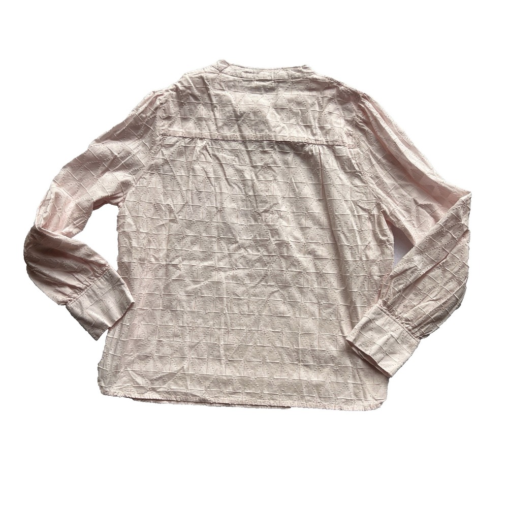 Roller Rabbit Top Sz L Pink Cotton Textured Dobby Henley Blouse Boho Cottagecore - Picture 2 of 13
